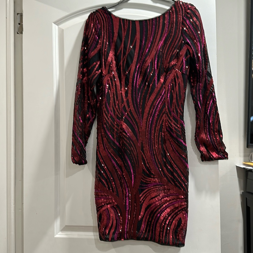 Red, Fuchsia And Black Sequined Color Dress - image 1